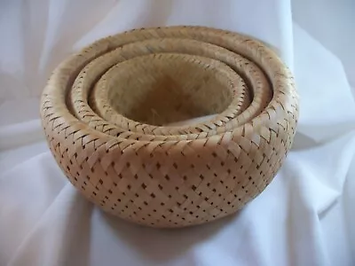 Lot Of 3 Nesting Bambu Bowls / Baskets Natural Hand Woven Bamboo Vietnam • $45