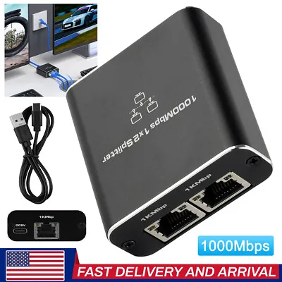 1000Mbps Ethernet Splitter Adapter RJ45 Cable LAN Network Internet 1 IN 2 Out US • $15.18