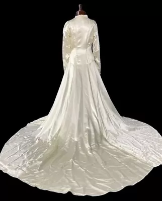 1940'S Vintage Liquid Satin Formal Wedding Dress Long Train Vogue Special Design • $360