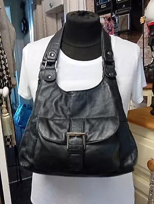 Clarks Leather Handbag Shoulder Bag Tote Boho Slouch Bag Black • £22