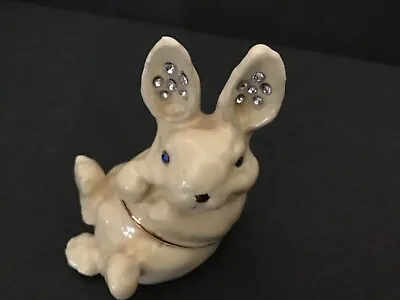 Enameled Jeweled Rabbit  Hinged Trinket Box 2.5” • $10.99