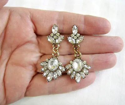 J. Crew Gold White Crystal Petite Fleur Drop Dangle Post Earrings New • $9.95