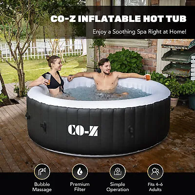 Inflatable Spa Tub 7ft Outdoor Hot Tub With 130 Air Jets Heater Cover Pump Black • $389.99