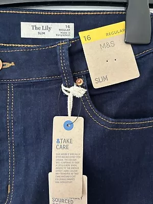 Marks And Spencer The Lily Slim Leg Indigo Mix Jeans NWT UK Size 16 Regular Leg • £16