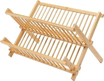 £6.95 • Buy Amazon Basics Bamboo Dish Drying Rack Wooden Dish Dryier Folding Round Bars Wood