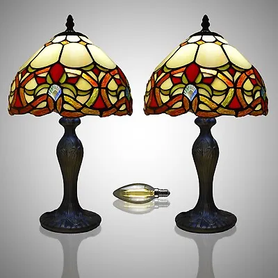 £130 • Buy Pair Of Tiffany Style Table Lamps 10 Inch Shade Antique Brass Handcrafted Art UK