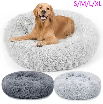 Dog Bed Donut Soft Round Plush Cat Beds For Calming Pet Anti Anxiety Washable • £8.99