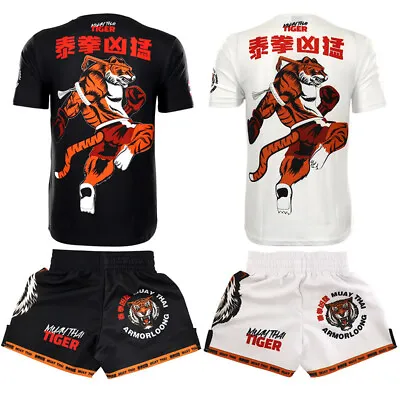 TIGER MUAY THAI T-SHIRT Mixed Martial Arts MMA UFC Training Gym Kick Boxing Set • £40.75