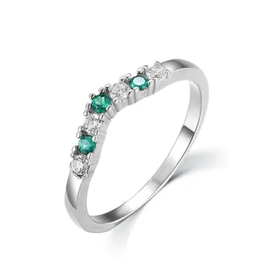 Ladies Ring Solid Sterling 925 Silver Emerald & White Sapphire Wishbone Ring • £14.95