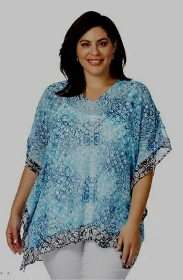 Beme Kaftan Plus Size S/M 18-20-22 Tunic Top + Cami RP$90 Elbow Sleeve Blue NEW • $31.99