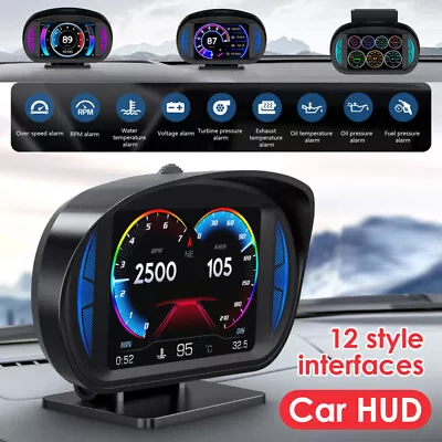 OBD2+GPS HUD Gauge Car Digital Head Up Display Speedometer Turbo RPM Alarm Temp • $77.63