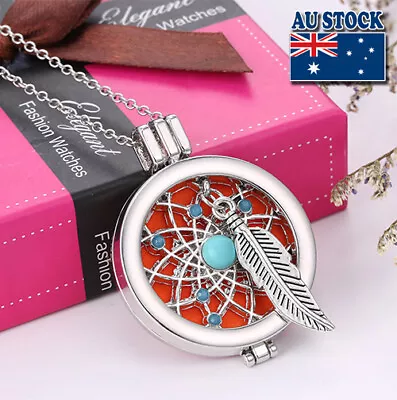 Aromatherapy Essential Oil Diffuser Feather Locket Pendant Chain Necklace • $9.89