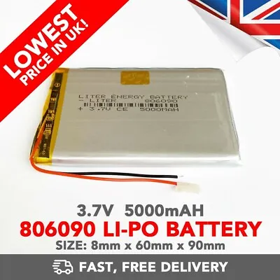 3.7V 5000mAh Li-Po Battery (806090) Rechargeable High Capacity Tablet PC +Device • £10.99