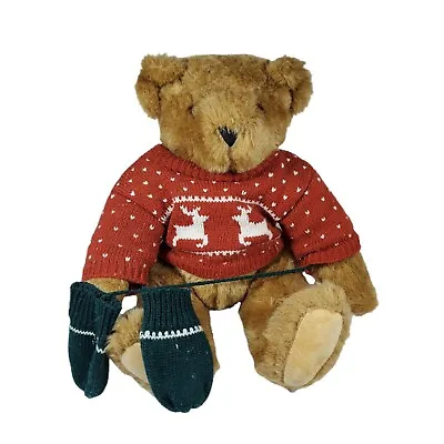 The Vermont Teddy Bear Company Jointed Plush Reindeer Christmas Heart Sweater • $25.97