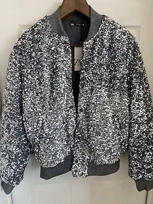 ❤️ZARA MAN SEQUINNED JACKET Size M Silver Party Rare Stunning Mens Brand NEW❤️❤️ • £89.95