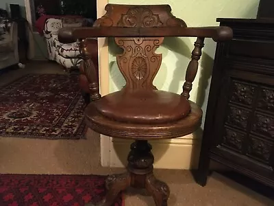 £60 • Buy A Rather Lovely Carved Oak Swivel Captains Chair That Needs Attention !