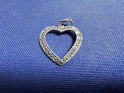 Grandma Grabe's Beautiful Vintage 925 Sterling Silver Marcasite Heart Pendant • $0.75