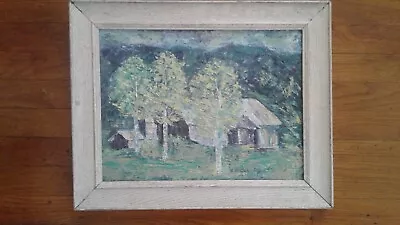 Beautiful Primitive Trees Barns Texas Mary Cooney Att Mid Century Painting • $225