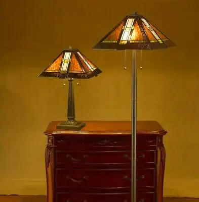 Set Of Tiffany Style Stained Glass Mission Lamps - Includes Table And Floor Lamp • $279.77