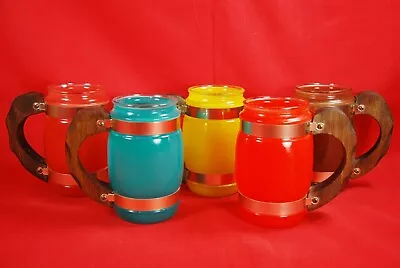 Vintage SIESTA WARE Barrel Mugs (Set Of 5) 5  High 5 Colors Benner Glass Co. • $49.95