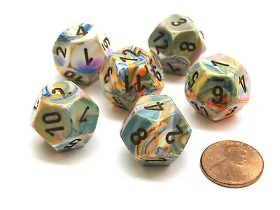 Festive 18mm 12 Sided D12 Chessex Dice 6 Pieces - Vibrant With Brown • $6.79