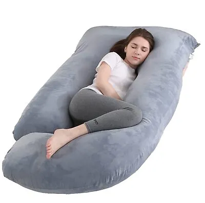 Jcickt Pregnancy Pillow J Shaped Full Body Pillow With Velvet Cover Grey Mate... • $44.47