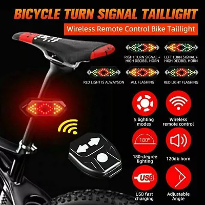 Wireless Bicycle Bike Rear LED Tail Light Warning Turn Signal + Remote Control • $9.99