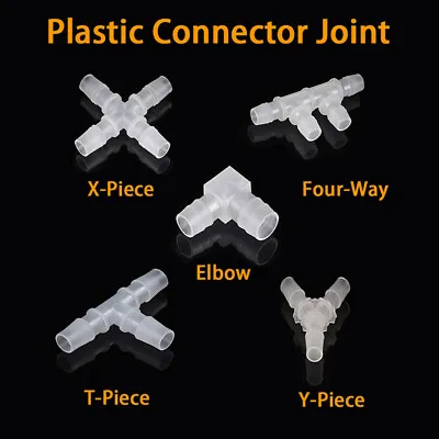 Plastic Connector Splitter Joint Pipe Hose Fittings X-Piece Y-Piece Elbow & Tee • £1.68