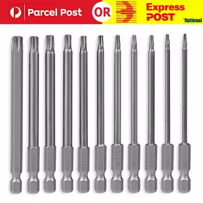 11x 100mm Long Steel Magnetic Torx Security Electric Screwdriver Bit Set T6~T40 • $11.43