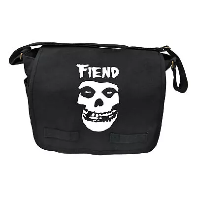 Black Cotton Canvas Military Messenger Bag White Misfit Fiend Skull • $49.95