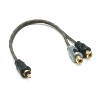 Phono Rca Y Split Cable 2 Female 1 Male Ofc Twisted Gold Plated Plugs 2f1m • £3.49