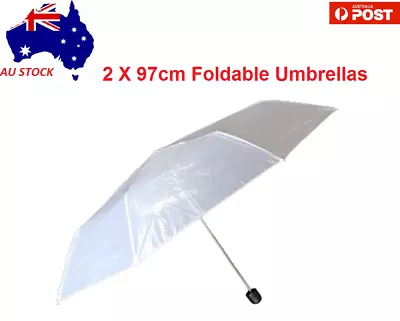 2 X Foldable Sun Rain WHITE Umbrellas Lightweight Compact Portable  • $13.99