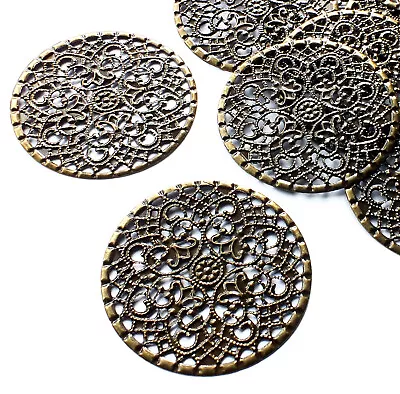 10 X Metal Circle Shape Filigree Stamped Embellishments Craft 40mm Bronze Tone • £1.95
