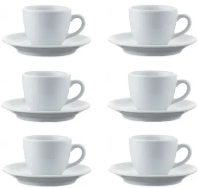 3oz Espresso Cup & Saucer Set Of 12 (6 Cups & 6 Saucers) Plain White Porcelain  • £14.99