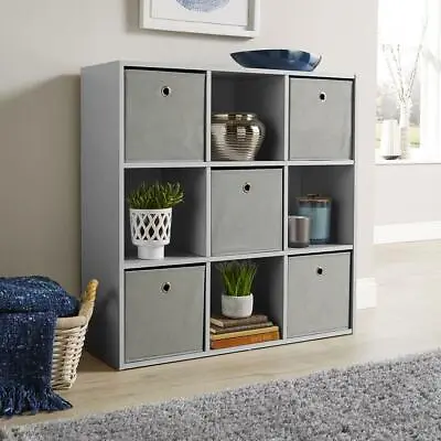£57.99 • Buy Grey Storage Cube 9 Shelf Bookcase Wooden Display Unit Organiser Furniture