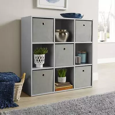 Grey Storage Cube 9 Shelf Bookcase Wooden Display Unit Organiser Furniture • £45.99