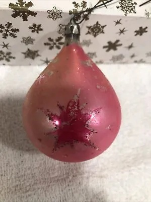 Vintage Rare  Pink Pear Shaped Glass Stars Christmas Ornament Made In Poland • $10.10