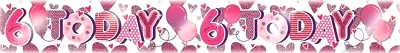 PINK - AGE 6 HAPPY BIRTHDAY PARTY BANNER HOLOGRAPHIC Six 6th GIRL -FAST DISPATCH • £2.29