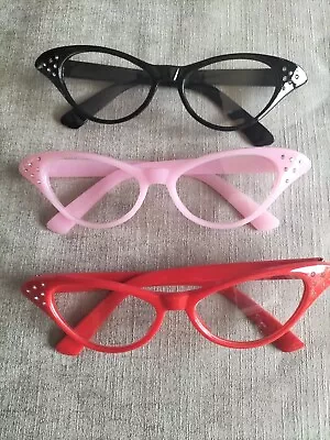 Glasses 1950s Rock Roll Period Dame Edna  Costume Fancy Dress Specs Pink Red Blk • £4.50