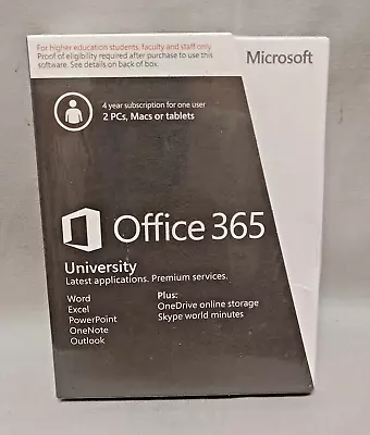 New Sealed Microsoft Office 365 University 4 Yr Subscription Academic For PC Mac • $57