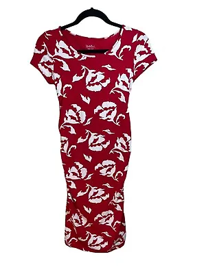 Isabel Maternity Red Short Sleeve Bodycon Midi Dress Round Neck Size XS Stretchy • $11.04