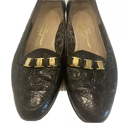 Vintage SALVATORE FERRAGAMO Ponza Black Loafers Womens Sz 8.5 C • $93.23