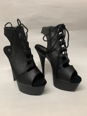 £44.99 • Buy Pleaser DELIGHT-600-20 Black Faux Leather Lap/Pole Dancing Boots/Heels