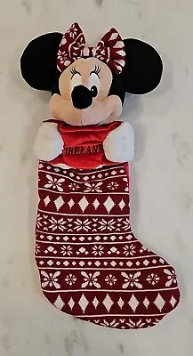 Disney Store Minnie 3D Red Sweater Stocking Christmas Plush Snowflakes 24  Mono • $24.99