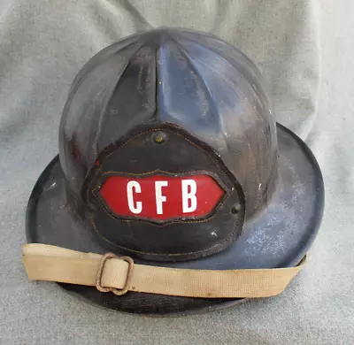 VTG FIBERGLASS FIREMAN'S FIRE DEPT FIRE HELMET W LEATHER SHIELD By CAIRNS & BRO • $60