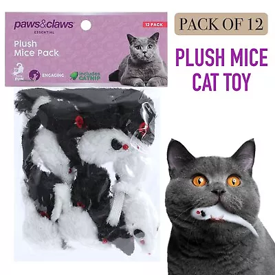 12pk Plush Mice Cat Toy Black White Mouse Rat Cats Kittens Interactive Toys • $8.95