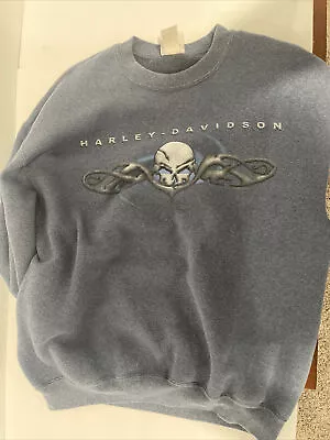 Harley Davidson Skull Logo Kokomo Indiana Vintage M Men Gray Long Sleeve Sweater • $39.99