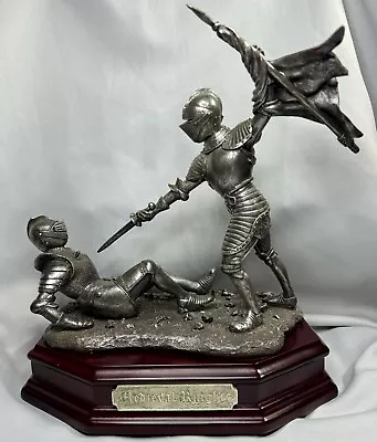 Herco Medieval Knights Jousting In Battle Figurine On Base Silver Figure Decor • $149.99