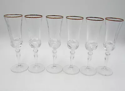 Vintage Royal Crystal Rock RCR Aurea Gold Trim Fluted Champagne Set Of Six • $39.99