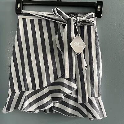 Zaful Striped Flounce Overlay Wrap Skirt Ruffle Edge Size Small New With Tags • $25